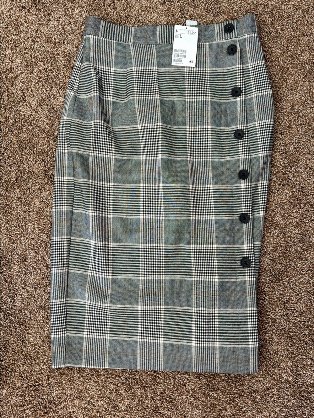 H&M Gray Plaid Side-Button Pencil Skirt